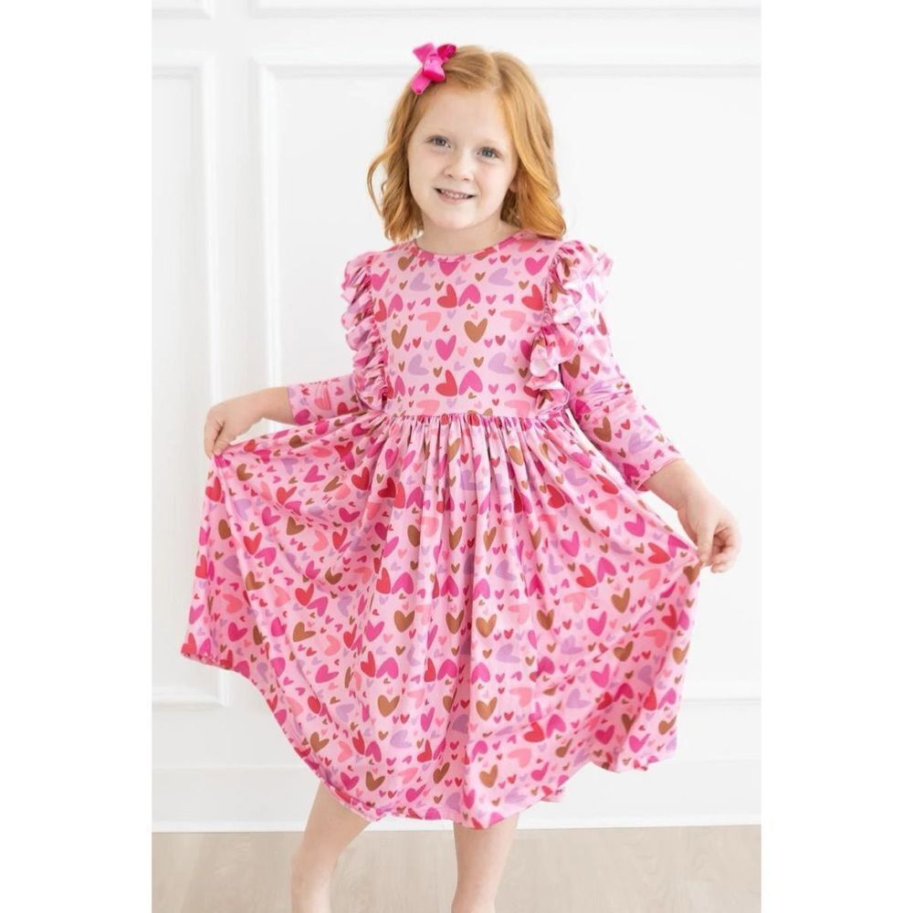 Mila & Rose Melt My Heart Ruffle Twirl Dress Sz 3T Valentines Girly Coquette